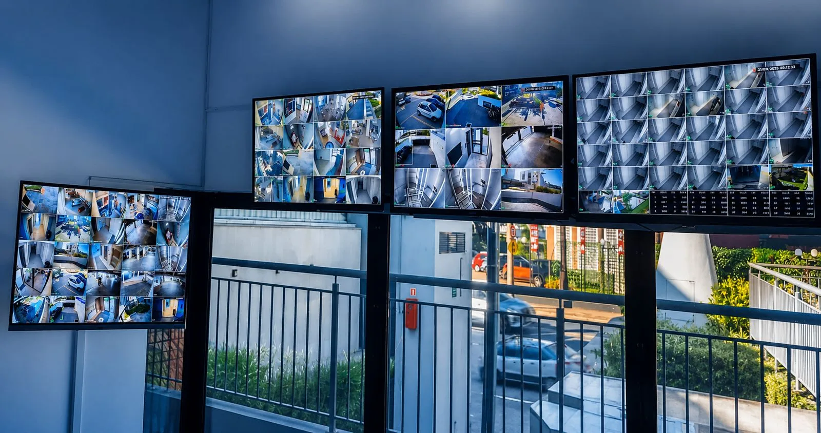 Sistema de CFTV para condomínios com telas de monitoramento de câmeras